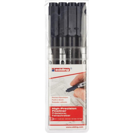 Набор линеров Edding E-1880/4S черные (толщина линии 0.25/0.35/0.5/0.7 мм)