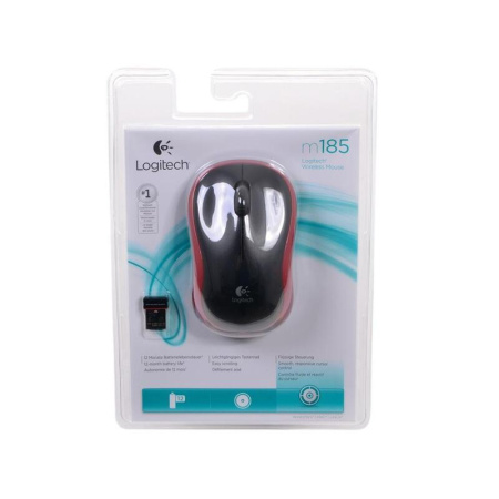 Мышь беспроводная Logitech M185 красная (910-002240/910-002633)