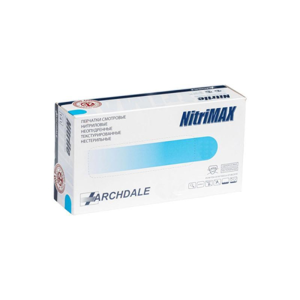 Перчатки медицинские смотровые нитриловые нестерильные неопудренные  голубые размер M (100 штук в упаковке)