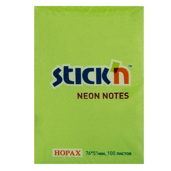 Стикеры Hopax Stick'n 51x76 мм неоновые зеленые (1 блок, 100 листов)