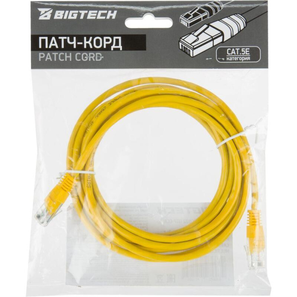 Патч-корд витая пара BigTech OPCC022 UTP CCA cat 5e 3 м