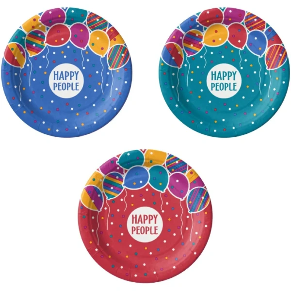 Тарелка одноразовая бумажная Комус Happy People Эконом 180 мм  разноцветная 50 штук в упаковке Тарелка одноразовая бумажная Комус Happy People Эконом 180 мм  разноцветная 50 штук в упаковке