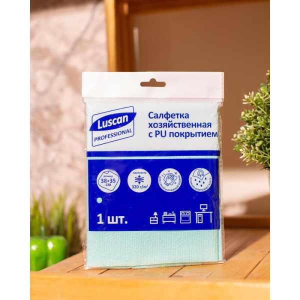 Салфетка хозяйственная Luscan Professional микрофибра 38х35 см 320  г/кв.м синяя