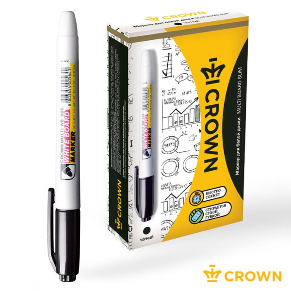 Маркер для белых досок Crown Multi Board Slim черный (толщина линии 2  мм)