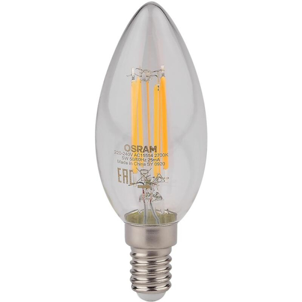 Лампа светодиодная Osram 5 Вт Е14 (В, 2700 К, 520 Лм, 220 В,  4058075230354)