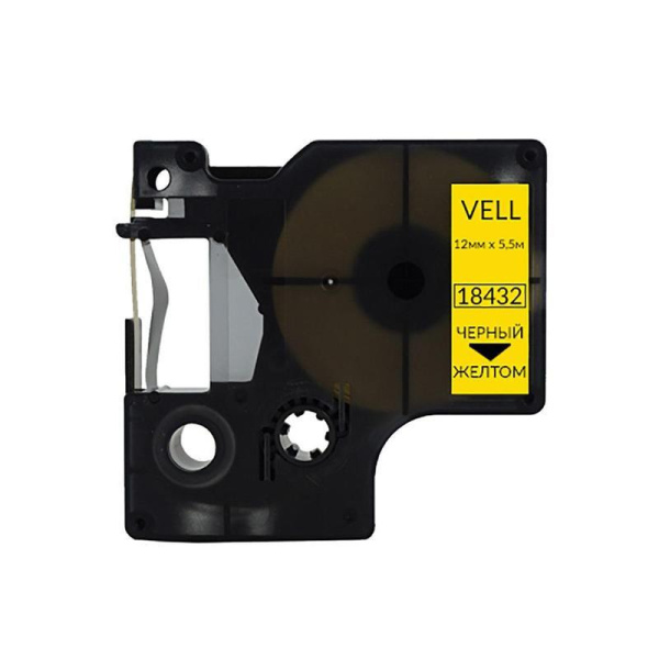 Картридж Vell VL-D-18432 для принтера этикеток (12 мм x 5.5 м, цвет  ленты желтый, шрифт черный)