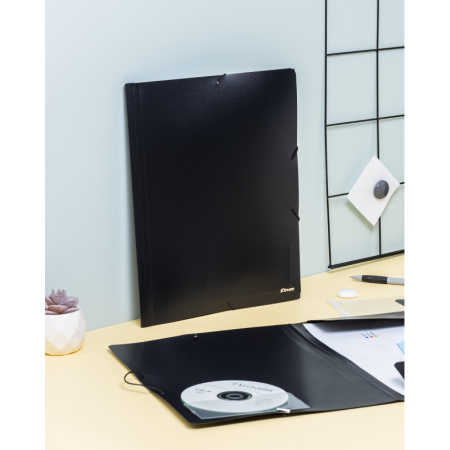 Папка на резинках Комус А4 35 мм пластиковая до 300 листов черная (толщина обложки 0.45 мм)