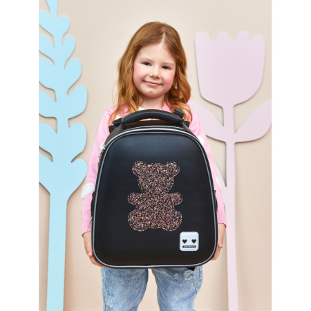 Ранец Комус Класс Basic Медвежонок анатомический чёрный с двумя  отделениями