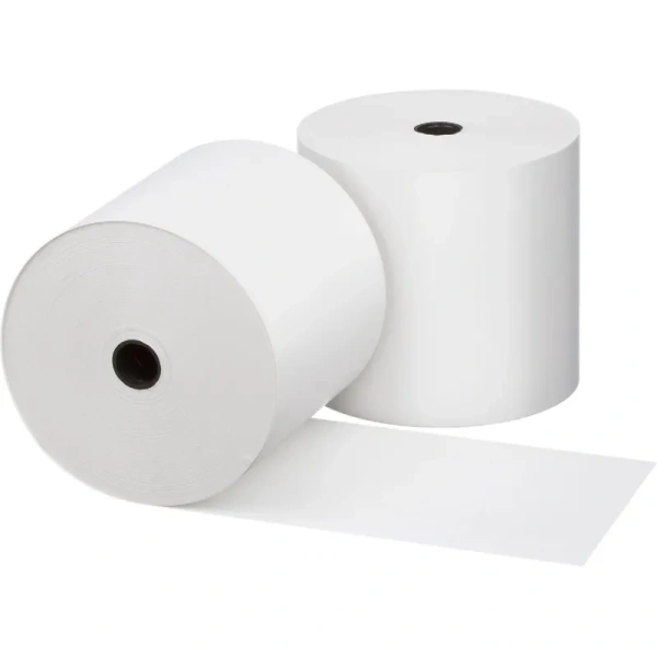 Чековая лента из термобумаги 80 мм намотка 80 м диаметр 73 мм втулка 12  мм (45 штук в упаковке)