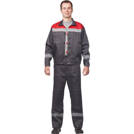 Костюм рабочий летний мужской л20-КБР с СОП серый/красный (размер 44-46, рост 170-176)