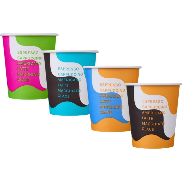 Стакан одноразовый бумажный 250/280 мл разноцветный 50 штук в упаковке  Комус Волна