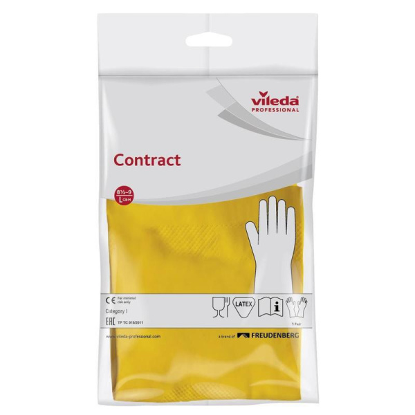 Перчатки латексные Vileda Professional Контракт желтые (размер 8.5-9, L, артикул производителя 101018)