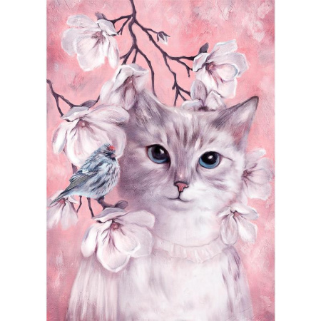 Картина по номерам Рыжий кот Кошка и птичка