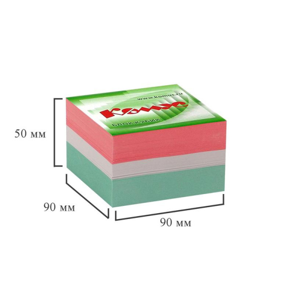 Блок для записей Комус 90x90x50 мм разноцветный (плотность 80 г/кв.м)