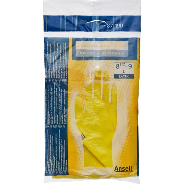 Перчатки КЩС Ansell AlphaTec Эконохэндс 87-190 латекс желтые (размер 9, L)