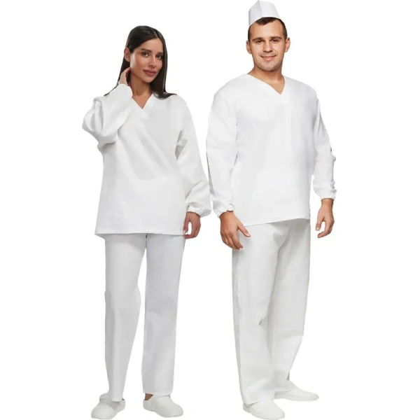 Костюм пекаря у05-КБР (ДР) белый бязь с длинным рукавом (142 г/кв.м,  размер 44-46, рост 158-164)