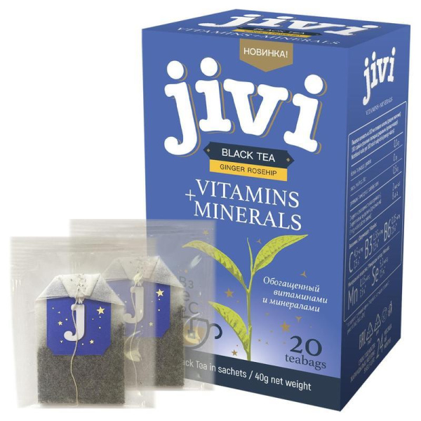 Чай Jivi черный байховый имбирь с шиповником 20 пакетиков