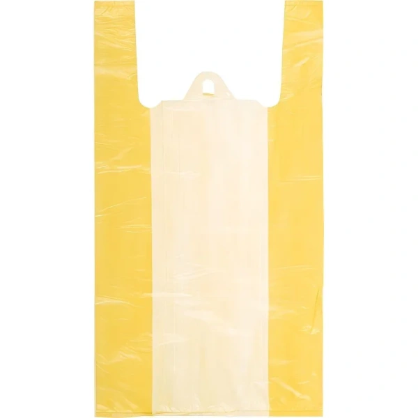 Пакет-майка ПНД 18 мкм желтый (30+14x57 см, 100 штук в упаковке)