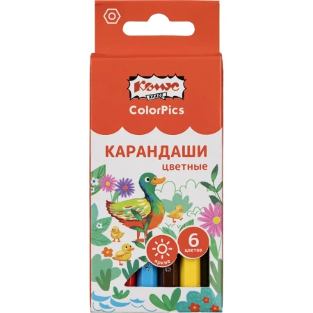 Карандаши цветные Комус Класс ColorPics 6 карандашей 6 цветов  шестигранные (укороченные)