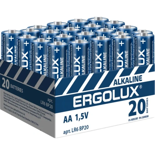Батарейка Ergolux AA/LR 6 Alkaline BP-20 (LR 6 BP20, 1.5В) (20 шт в уп.)