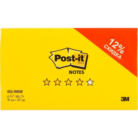Стикеры Post-it Радуга плюс 76x127 мм неоновые 4 цвета (6 блоков по 100 листов)