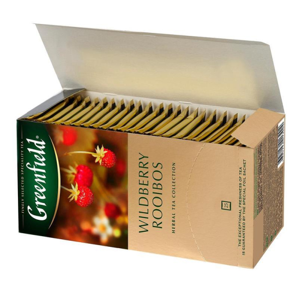 Чай Greenfield Wildberry Rooibos травяной с земляникой и клюквой 25 пакетиков