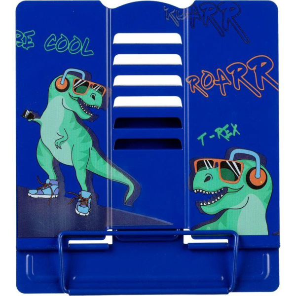 Подставка для книг №1 School Динозавр металлическая синяя