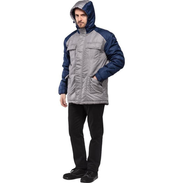 Куртка рабочая зимняя мужская з41-КУ серая/темно-синяя (размер 44-46,  рост 182-188)