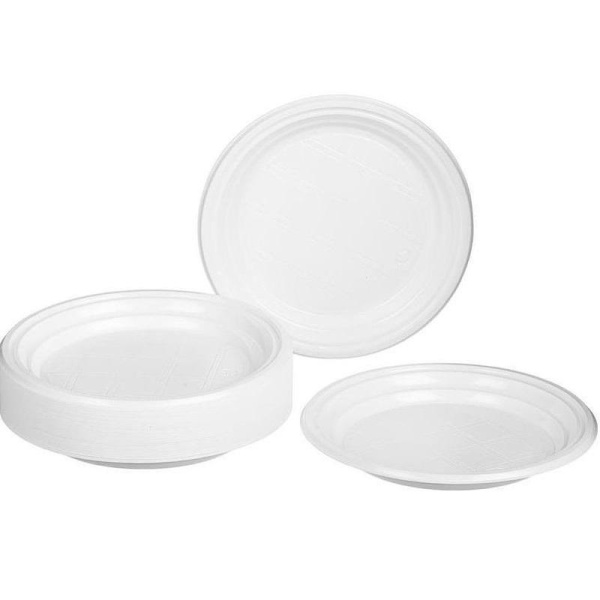 Тарелка одноразовая пластиковая Комус Стандарт 165 мм белая (100 штук в  упаковке)