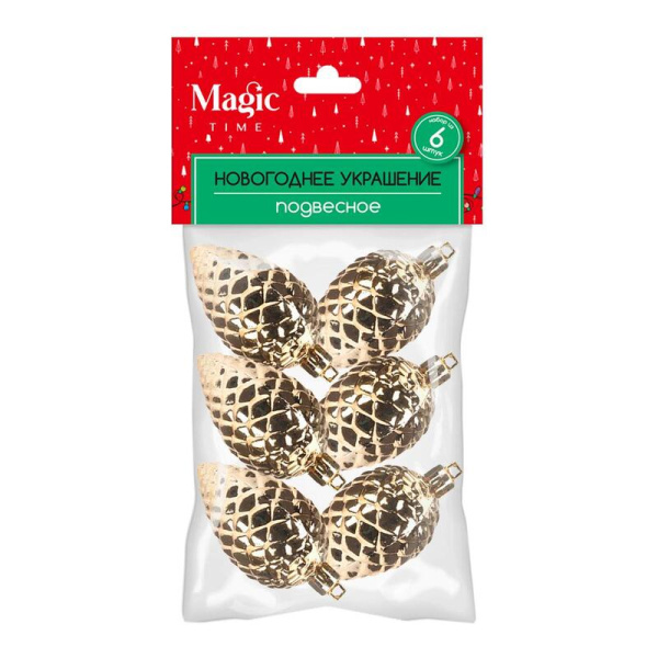 Набор украшений Magic Time Шишки полистирол золотистый 7 см (6 штук в  упаковке)