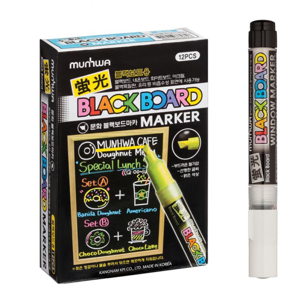 Маркер меловой MunHwa Black Board Marker белый (толщина линии 3 мм,  круглый наконечник)