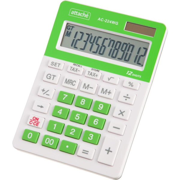Калькулятор настольный Attache AС-224WG 12-разрядный белый/зеленый  145x104x28 мм