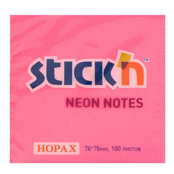Стикеры Hopax Stick'n 76x76 неоновые розовые (1 блок, 100 листов)