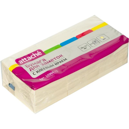 Стикеры Attache 38х51 пастельные желтые (12 блоков по 100 листов)