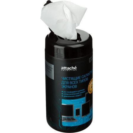 Салфетки влажные Attache Selection для экранов (100 штук в упаковке)