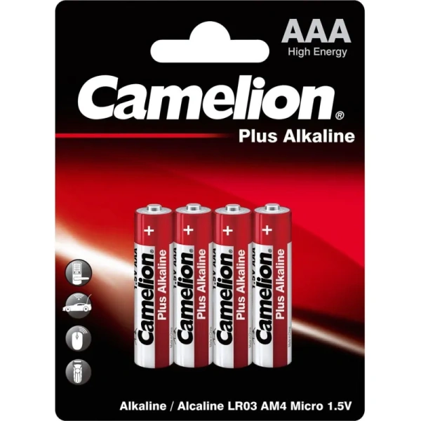 Батарейки Camelion Plus Alkaline мизинчиковые AAA LR03 (4 штуки в  упаковке)