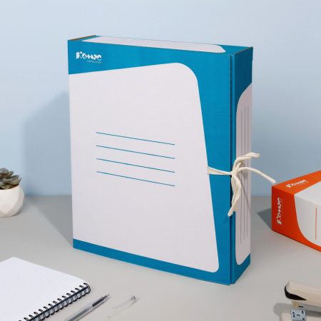 Короб архивный на 2-х завязках Комус А4 75 мм гофрокартон до 770 листов бирюзовый