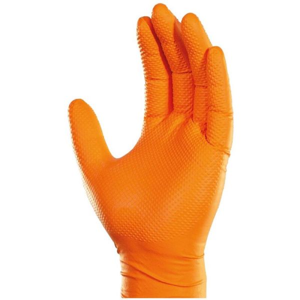 Перчатки одноразовые Steel Grip нитриловые неопудренные оранжевые  (размер 7-8 (M), 100 штук/50 пар в упаковке)