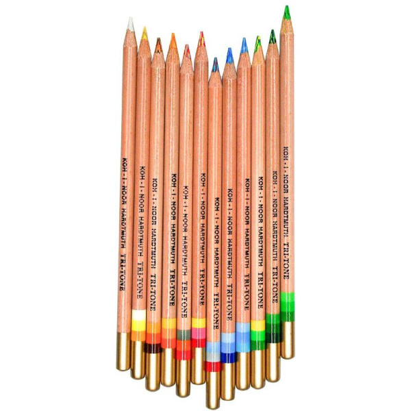 Карандаши цветные Koh-I-Noor Tri-tone 11 цветов круглые с  карандашом-блендером