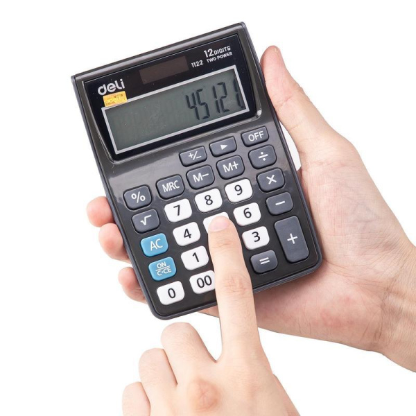 Калькулятор карманный Deli E1122 12-разрядный серый 119.1x85.7x28.5 мм
