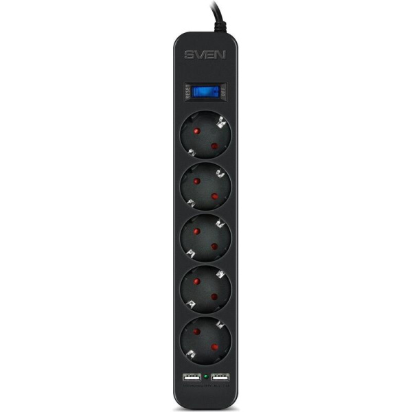 Сетевой фильтр Sven SF-05LU на 5 розеток + 2 USB 1.8 метра (SV-018832)