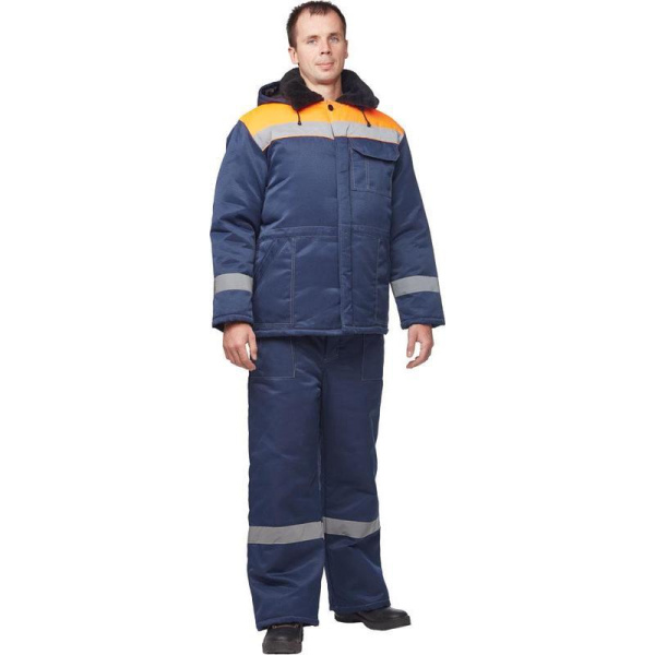 Куртка рабочая зимняя мужская з32-КУ с СОП синяя/оранжевая из смесовой  ткани (размер 40-42, рост 158-164)
