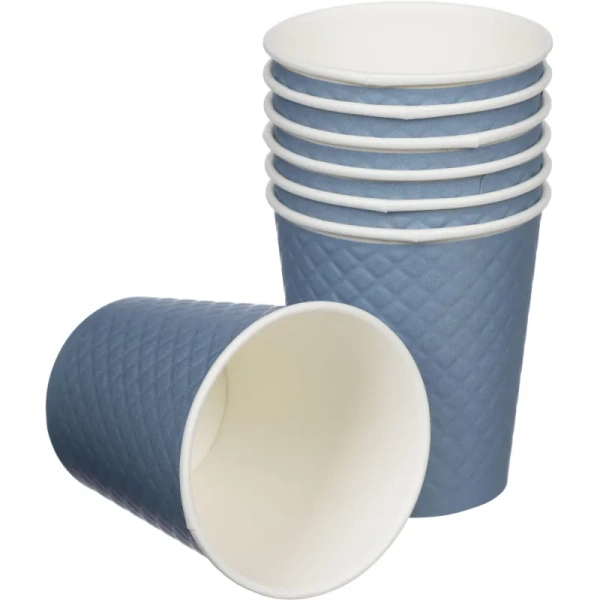 Стакан одноразовый бумажный Комус Waffle Denim 250/280 мл голубой (25  штук в упаковке)