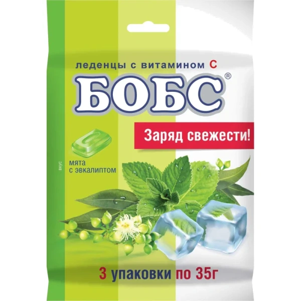 Леденцы БОБС мята с эвкалиптом (3 упаковки по 35 г)