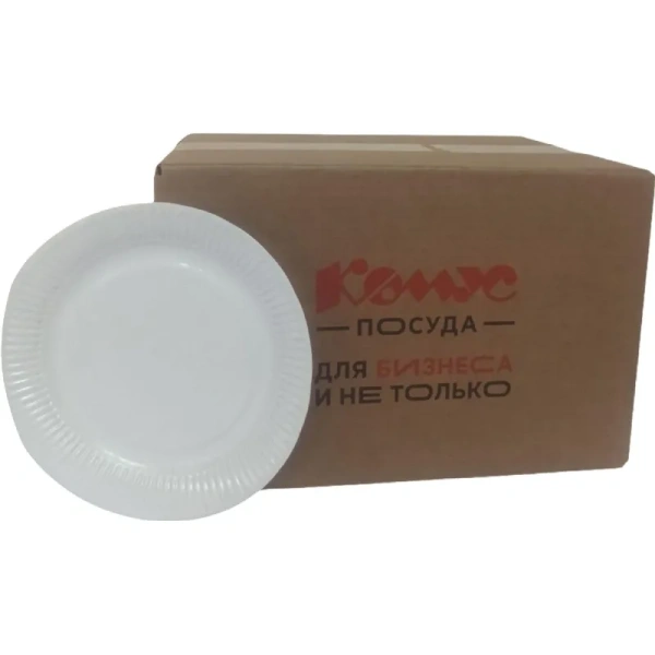 Тарелка одноразовая бумажная Комус Эконом 180 мм белая 500 штук в  упаковке