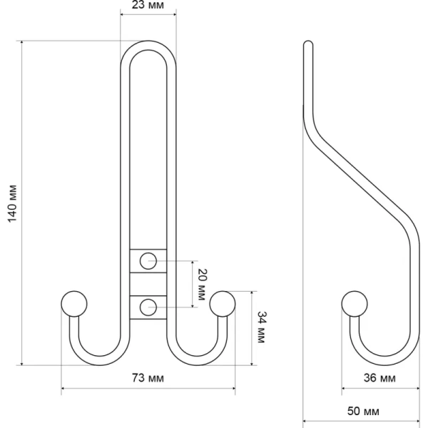 Вешалка настенная Стандарт 208 A BL матовая чёрная (73х50х140 мм, 3  крючка)