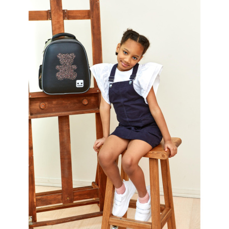 Ранец Комус Класс Basic Медвежонок анатомический чёрный с двумя  отделениями