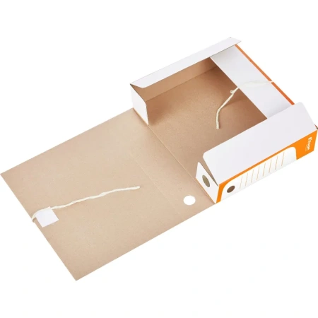 Короб архивный на 2-х завязках Комус А4 75 мм гофрокартон до 770 листов оранжевый