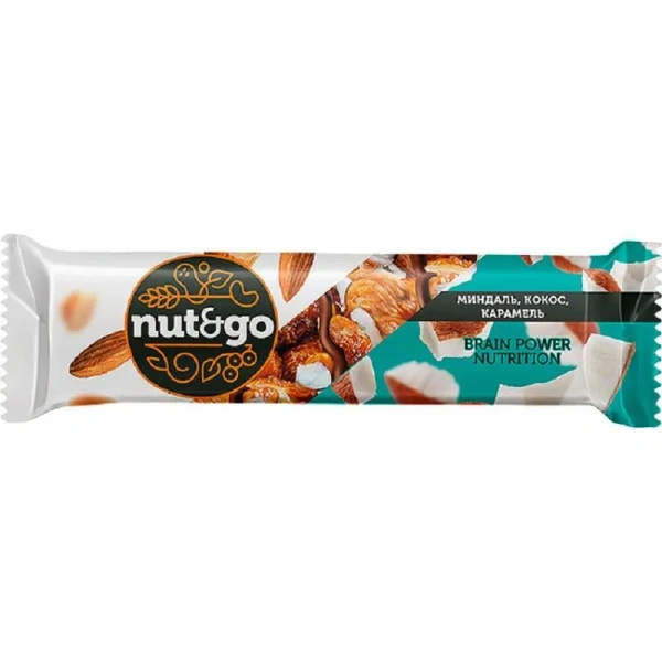 Батончик Nut N Go с миндалем/кокосом/карамелью 36г (18 штук в упаковке)