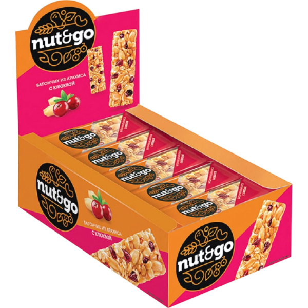 Батончики мюсли Nut N Go с арахисом и клюквой (18 батончиков 42 г)